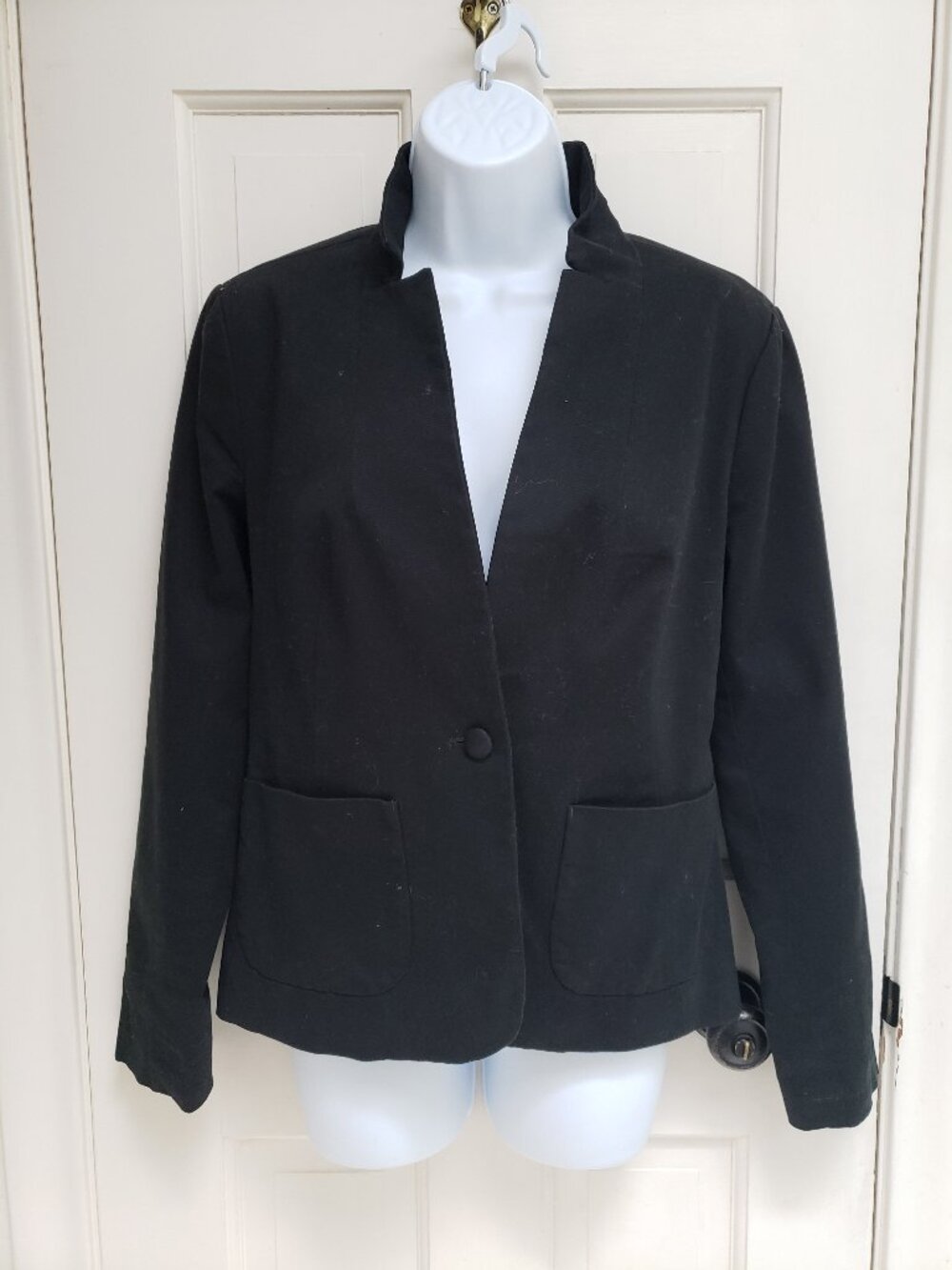 Banana Republic Factory Black Stand Collar Blazer Single Button Stretch Cotton S